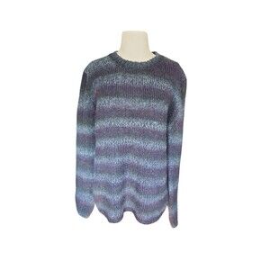 Blk Dnm Italian Wool Blend Space-dyed  Sweater Mens XL Blue Crewneck Pullover